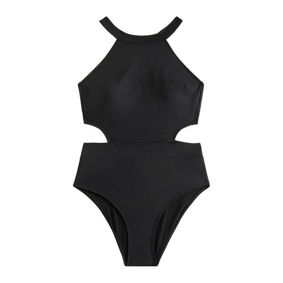 QHFBli Womens One Piece Swimsuit Cutout High Neck Bathing Suits Tummy Control Swimwear for Teen Girls