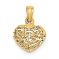 Diamond2Deal 10K Yellow Gold 3-D and Diamond-Cut Mini Puffed Heart Charm Pendant Valentine Day Gift for Women (L- 0.51 inch, W- 0.41 inch)