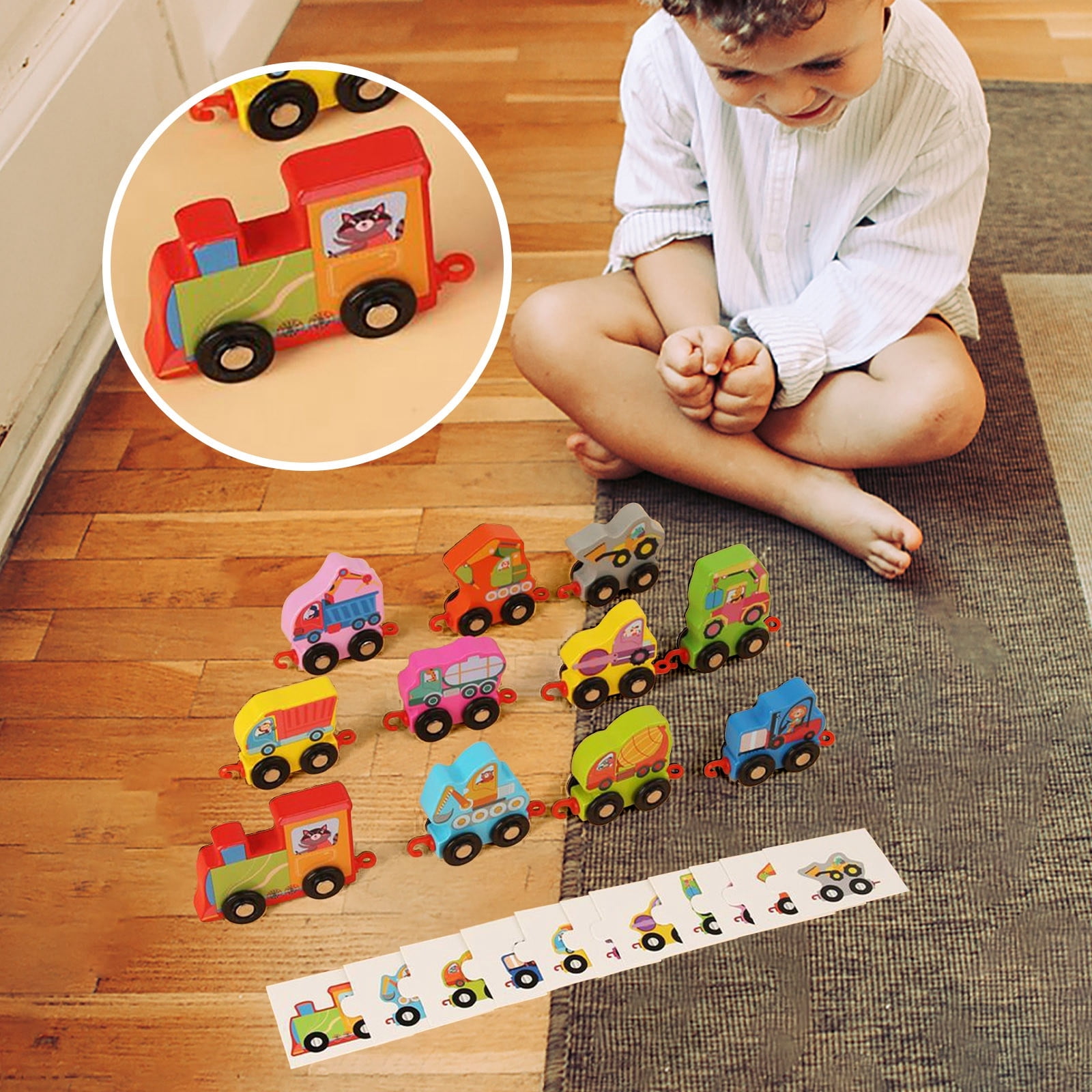 Train Dinosauré En Bois – 11 Pièces – 0 à 10 – Connexion Crochets – Sac Rangement – Dès 1-4 Ans