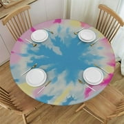 PIKWEEK Round Table Cover, Waterproof Reusable Table Cloth Round Fitted Vinyl Tablecloth with Elastic Edged for Parties Outdoors, Pink and Blue Watercolor Tie Dye