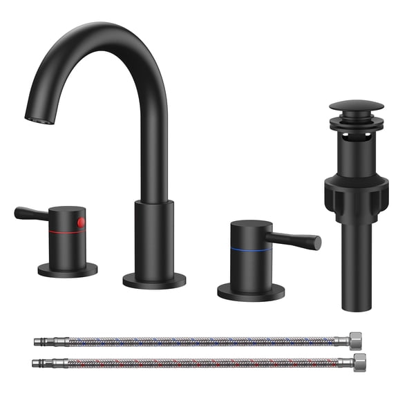 TVOFEK Bathroom Faucet 3 Hole, Matte Black Bathroom Sink Faucet with Pop Up Drain, 8 inch Widespread Faucet with 360° Swivel Spout for Vanity, RV, Lavatory, Farmhouse