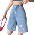 thumbnail image 1 of Pantalones cortos informales de verano para mujer, pantalones cortos informales de cintura alta con bordado de mariposas, pantalones cortos de cintura alta para vacaciones, desplazamientos diarios y, 1 of 8