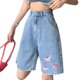 thumbnail image 1 of Pantalones cortos informales de verano para mujer, pantalones cortos informales de cintura alta con bordado de mariposas, pantalones cortos de cintura alta para vacaciones, desplazamientos diarios y, 1 of 8