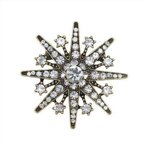 Skymirror Retro Alloy Eight-pointed Star Brooch Sparkling Faux Diamond Encrusted Jewelry Piece Gold Silver Clothing Accessories Brooch for Women Shawl Pin Clip Badge Corsage