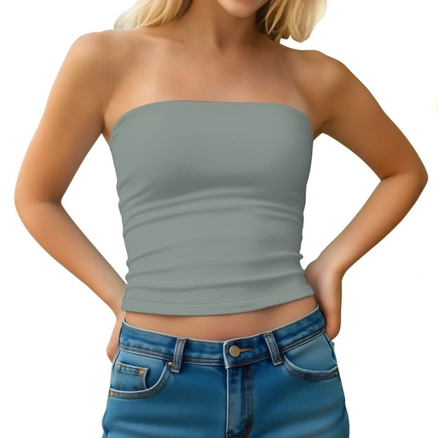 Mgmyaa Womens Strapless Tube Tops Basic Backless Sleeveless Bandeau Going Out Crop Tops Blouses Summer Clothes