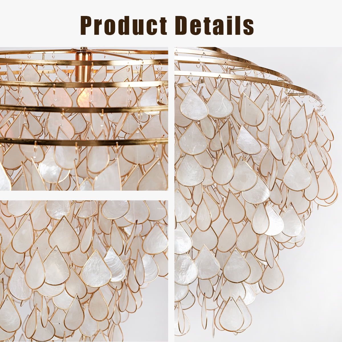 Handcrafted Capiz Shell Brass finish Chandelier , Versatile sizing Artisanal , light fixtures for dining room , living room chandlier , ceiling lamp for bedroom