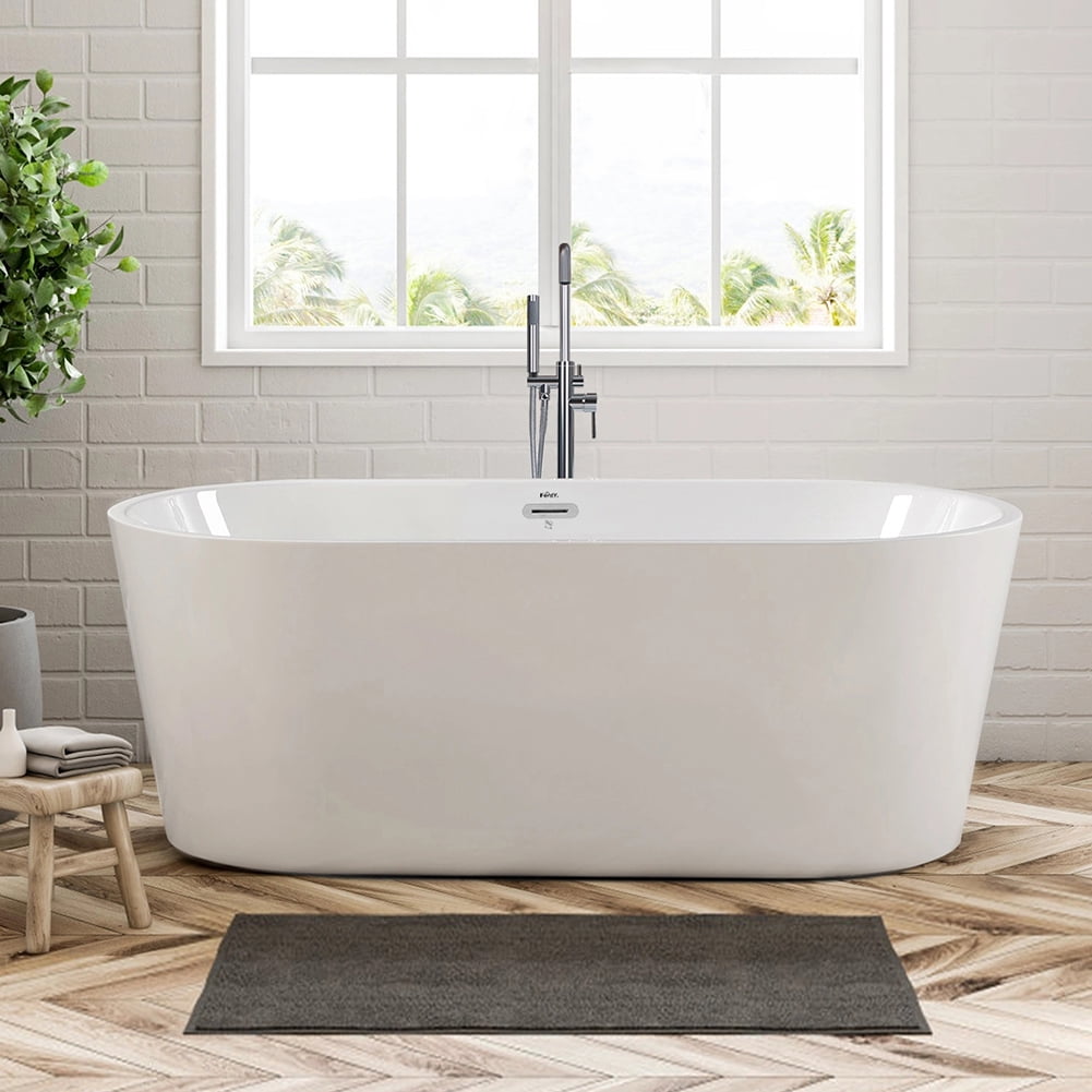 Kepooman 59" Classic Oval Shape Acrylic Soaking Bathtub with Brushed Nickel Drain & Overflow Hole Kepooman 59" Classic Oval Shape Acrylic Soaking Bathtub with Brushed Nickel Drain & Overflow Hole