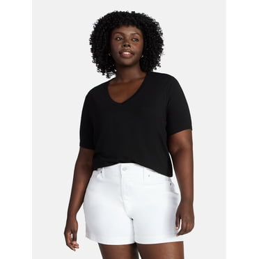 Terra & Sky Women’s Plus V Neck Tee with Short Sleeves, Sizes 0X-5X