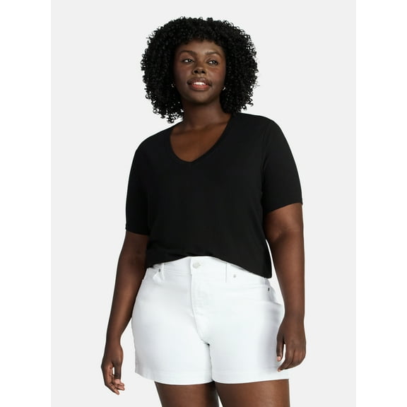 Terra & Sky Women’s Plus V Neck Tee with Short Sleeves, Sizes 0X-5X