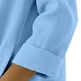 thumbnail image 7 of Womens Solid Color Maxi Dresses Casual Loose Fit V Neck 3/4 Sleeve A Line Linen Long Dress Light Blue, 7 of 7