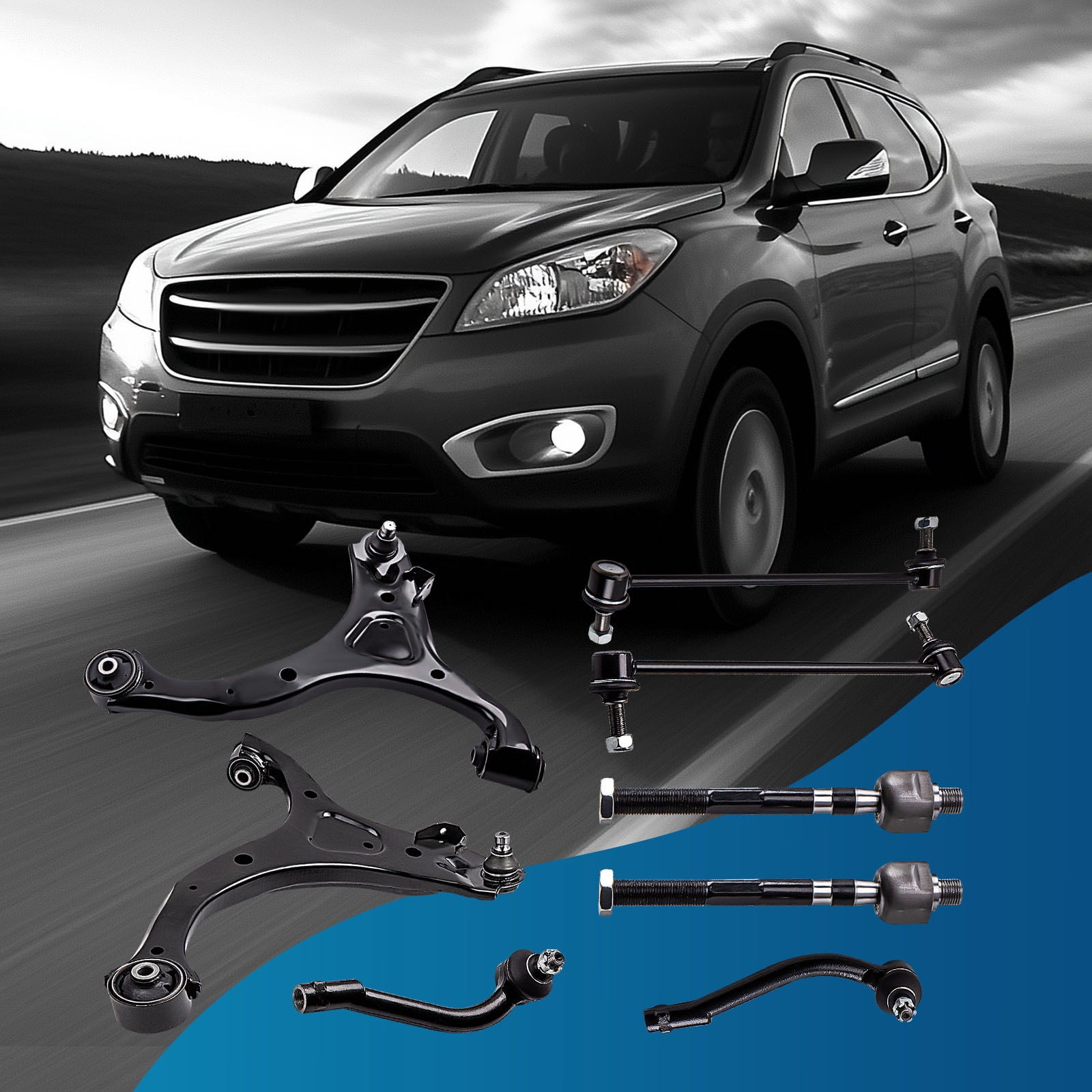 maXpeedingrods 8Pc Front Lower Control Arms for Hyundai Santa Fe 2007-2012 Kia Sorento 2011-2013, Suspension Kit w/Sway Bar Links Outer Inner Tie Rods