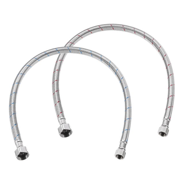 Uxcell 2-Pack 24 Pulgadas Conector de Manguera de Grifo, Conector de Rosca Femenina 9/16" x G1/2 para Baño