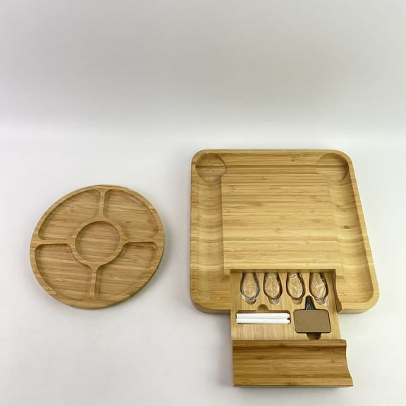 ZEEKMUSS Cheese board and knife set,Cheese Platter and Meat Tray - Bamboo Charcuterie Board Set With Utensils and Wine Opener Included