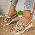 thumbnail image 3 of Woven Platform Wedge Slip on Sandals for Women 2025 Boho Summer Beach Straw Braided Dress Slides, 3 of 7