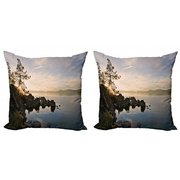 Ambesonne Nautical Throw Pillow Cover 2 Pack, Lake Tahoe at Sunset, 16", Blue Grey
