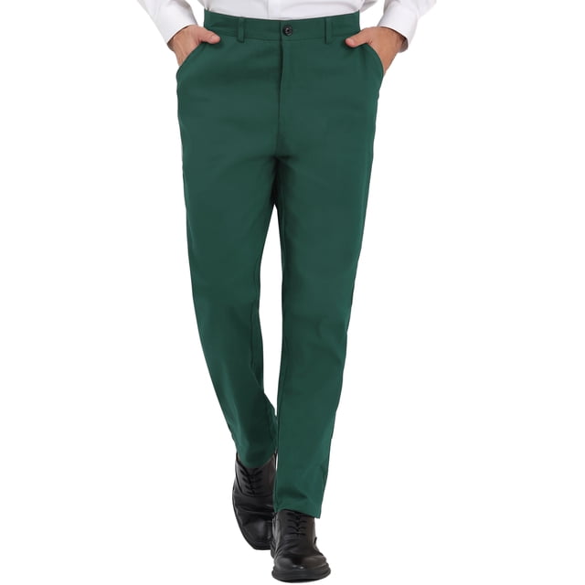 INSPIRE CHIC Men's Dress Pants Classic Fit Flat Front Solid Color Prom Trousers 28 Olive Green
