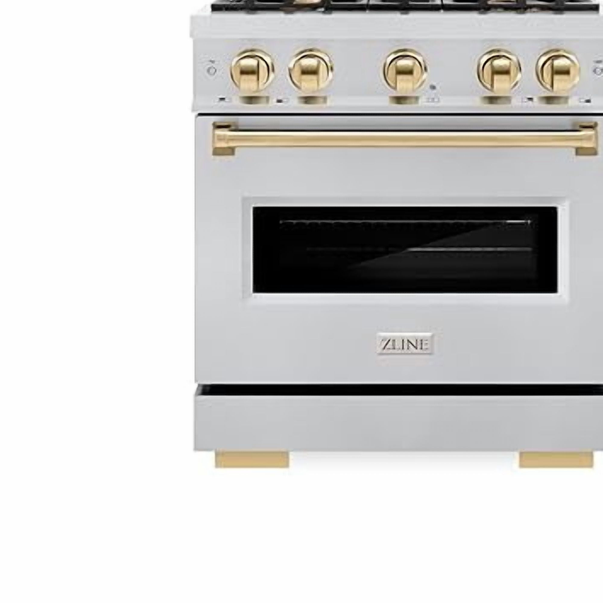ZLINE Autograph Edition 30 in. 4.2 cu. ft. Classic Gas Range with 4 Burner Cooktop and Convection Gas Oven in Stainless Steel and Polished Gold Accents (CGRZ-30-G)