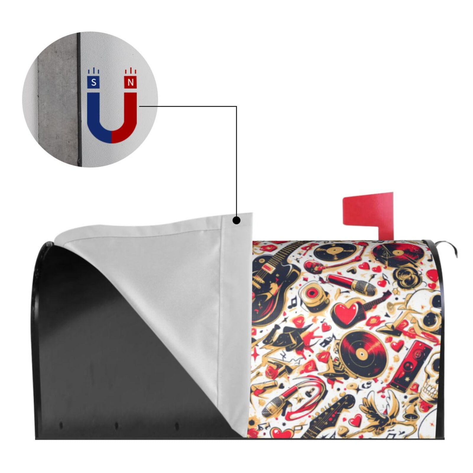 Logiee Guitar Skull rock Print Post Letter Box Wrap Decor, Mailbox Cover Suitable for Standard Mailbox and Large Size Mailbox,Outdoor Yard Decoration-21x18 in