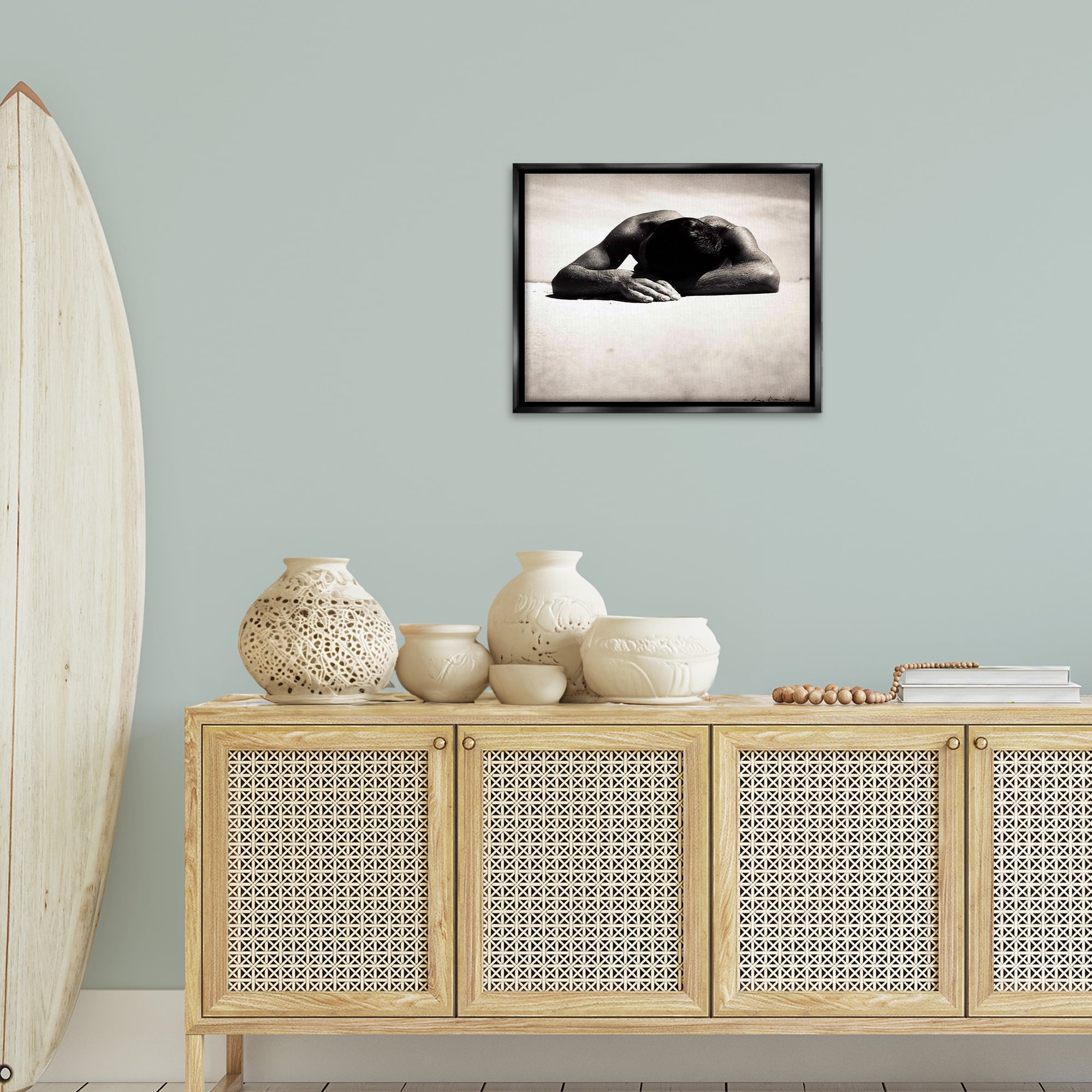 Stupell Industries Sunbaker Beach Photography People Photography Black Floater Framed Canvas Art Print Wall Art, 21 x 17