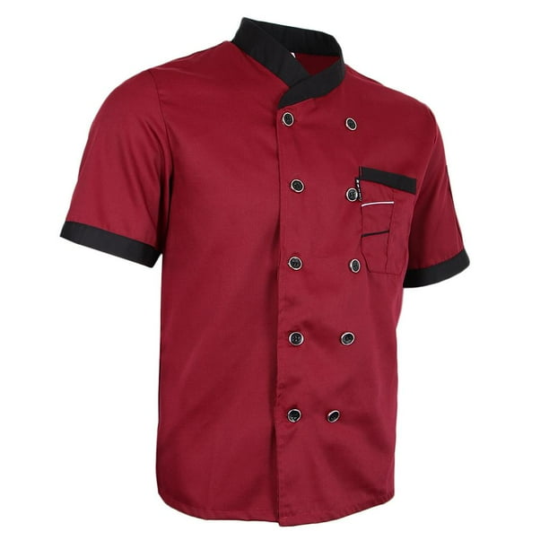 Uniforme de verano para chef, manga corta, unisex, ideal para restaurantes, hoteles y cafeterías. rojo