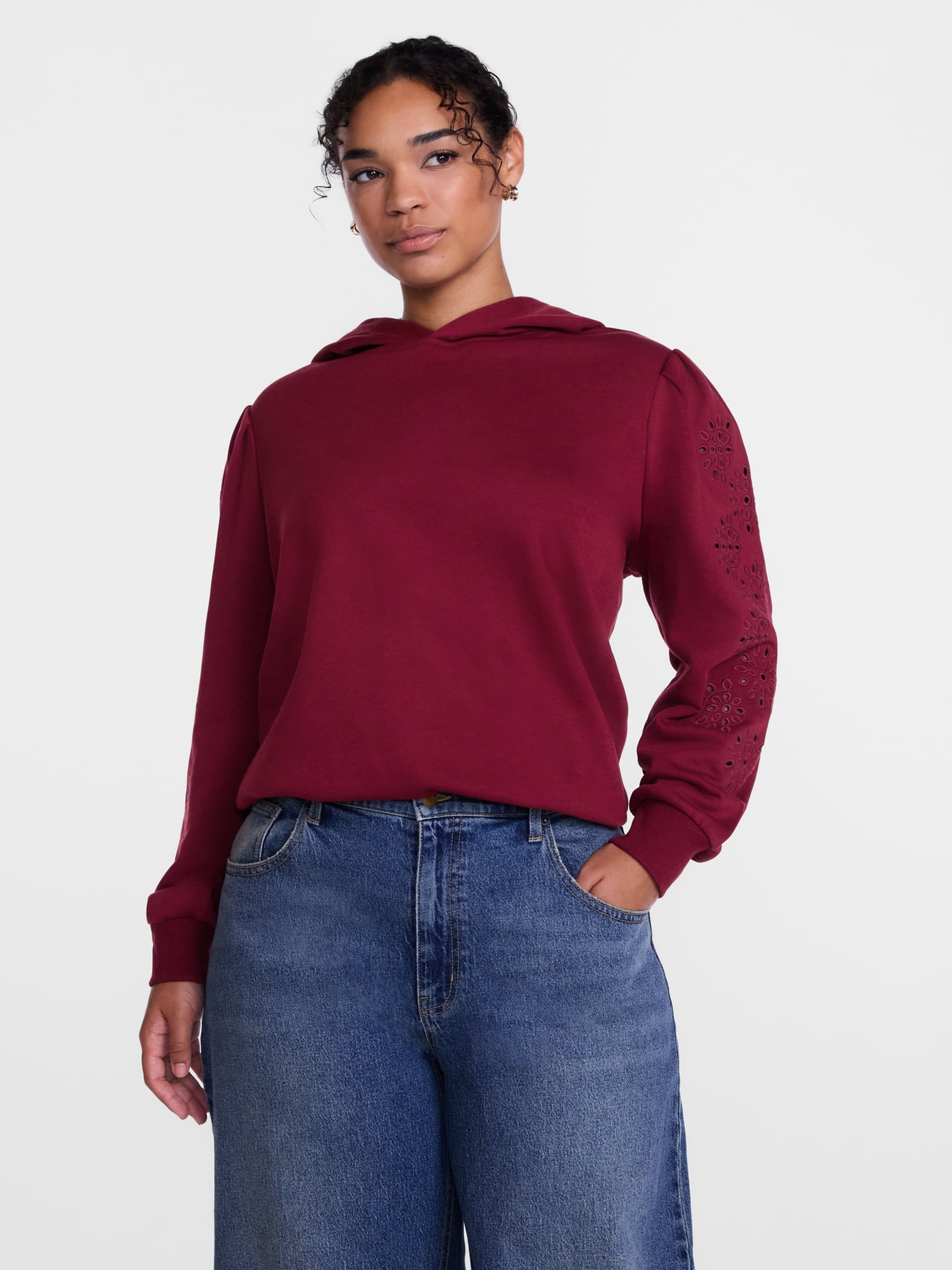 Scenario Women's and Women's Plus Eyelet Hoodie with Long Sleeves, Sizes XS-4X