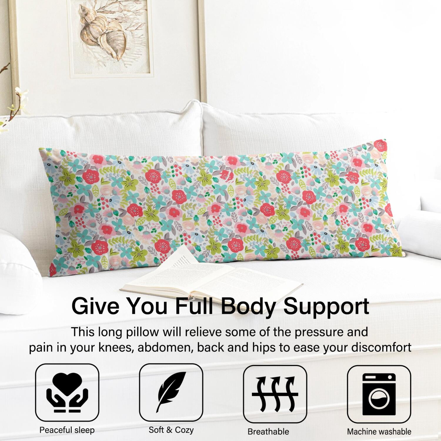 Flower Pattern Aesthetic Body Pillow Cover 20x54 - Wildflower Butterfly Illustration Long Pillow Case with Zipper - Soft Breathable Maternity Pillowcase - Full Body Pillow Protector - Bed Pillow Cover