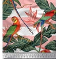 thumbnail image 1 of Soimoi Crepe Silk Fabric Tropical Leaves,Stripe & Parrot Bird Print Fabric by the Yard 42 Inch Wide, 1 of 1