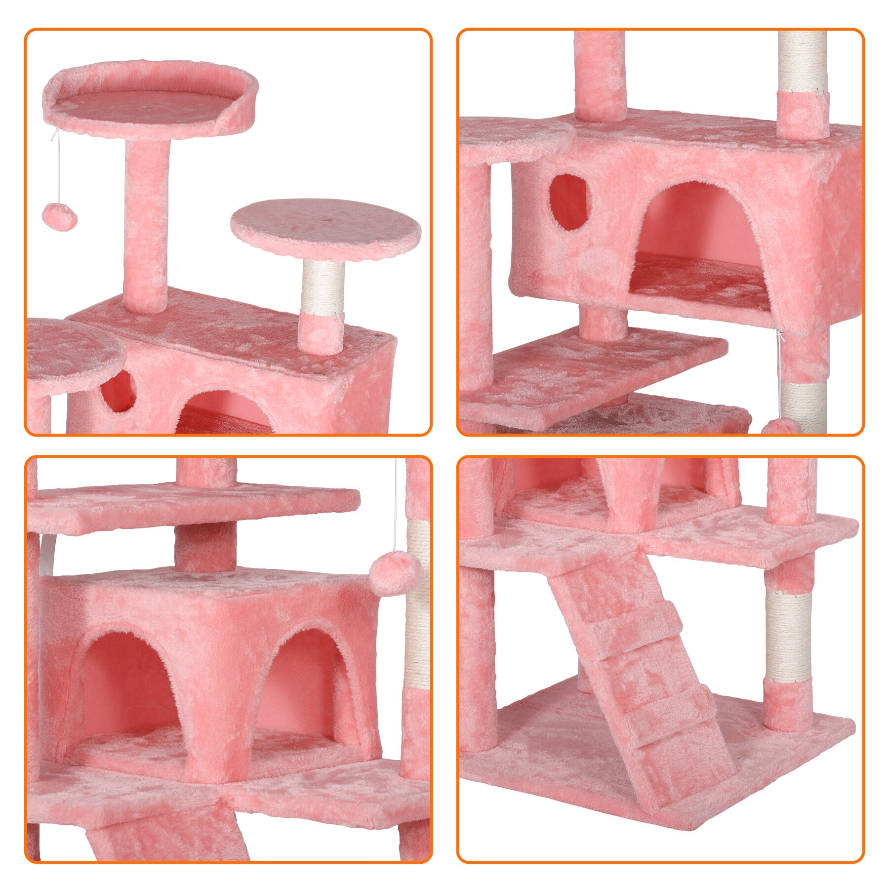 ZENY 55" Cat Tree Multi-Levels Condos Scratching Post Tower Play House, Pink