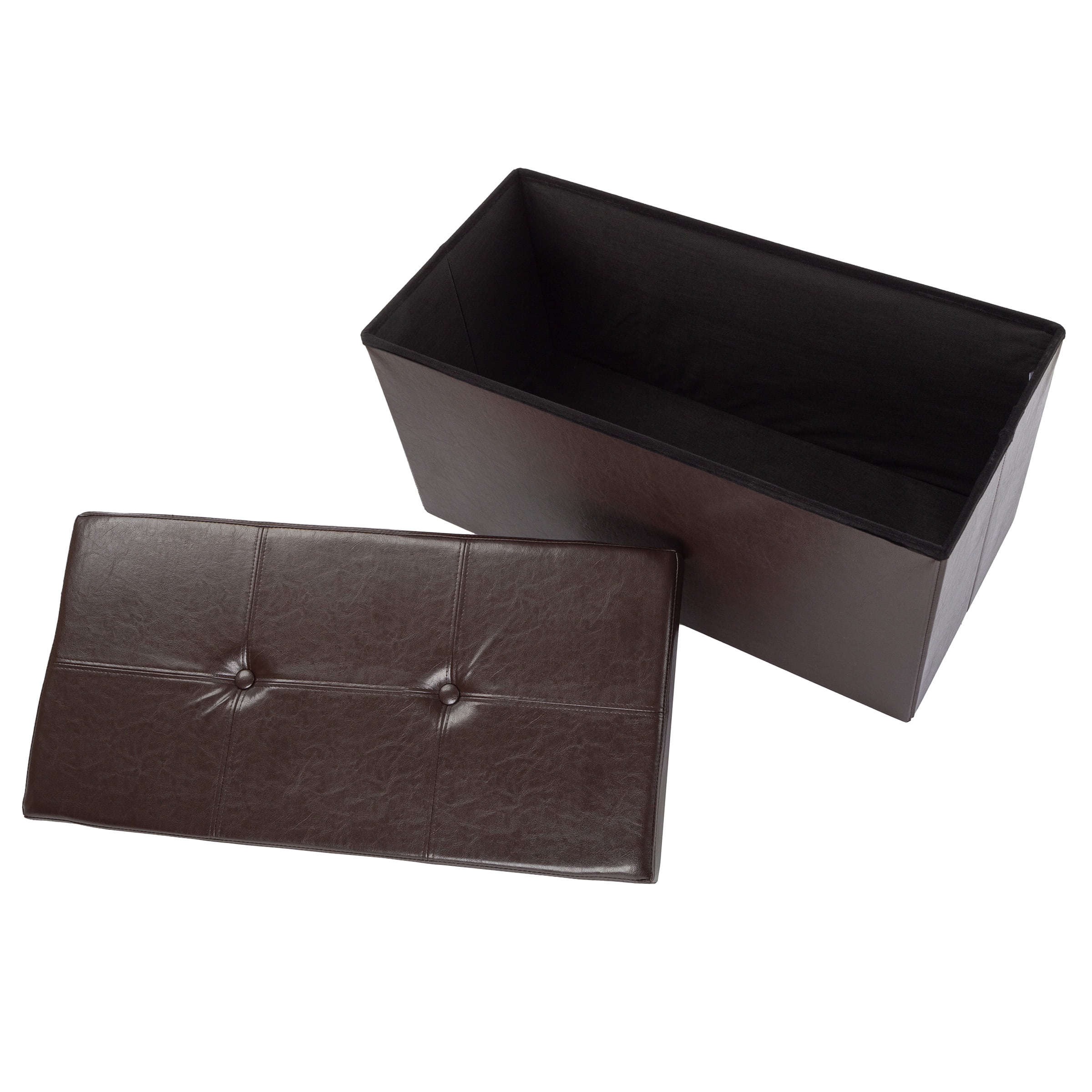 Lavish Home 30-inch Faux Leather Folding Storage Ottoman with Removable Bin (Brown)