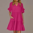 thumbnail image 2 of Vestido de Verano de Manga Corta para las Mujeres una Línea de Playa Casual, Bolsillos de Primavera Suelto Vestido de Poliéster, 2 of 9