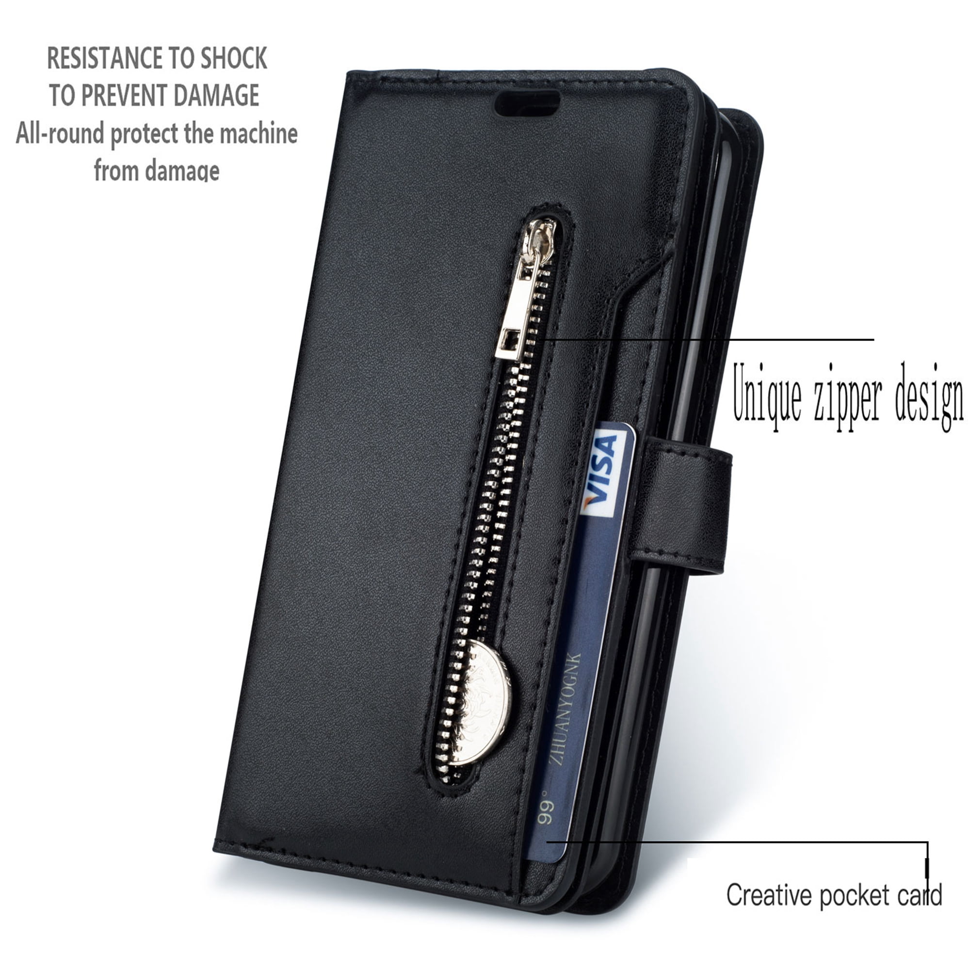 iPhone 11 Pro Max 6.5 inch Wallet Case, Dteck 9 Card Slots Premium Leather  Zipper Purse case Flip Kickstand Folio Magnetic with Wrist Strap Credit  Cash Cover For Apple iPhone 11 Pro