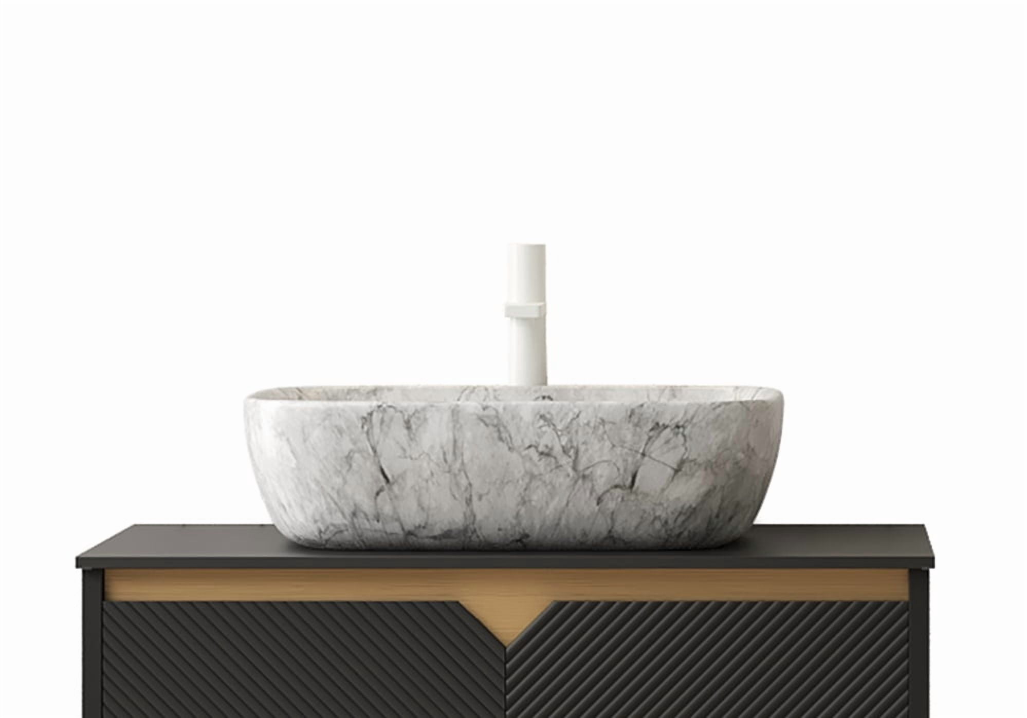 19'' Bathroom Ceramic Sink without Cabinet, Volakas White Marble