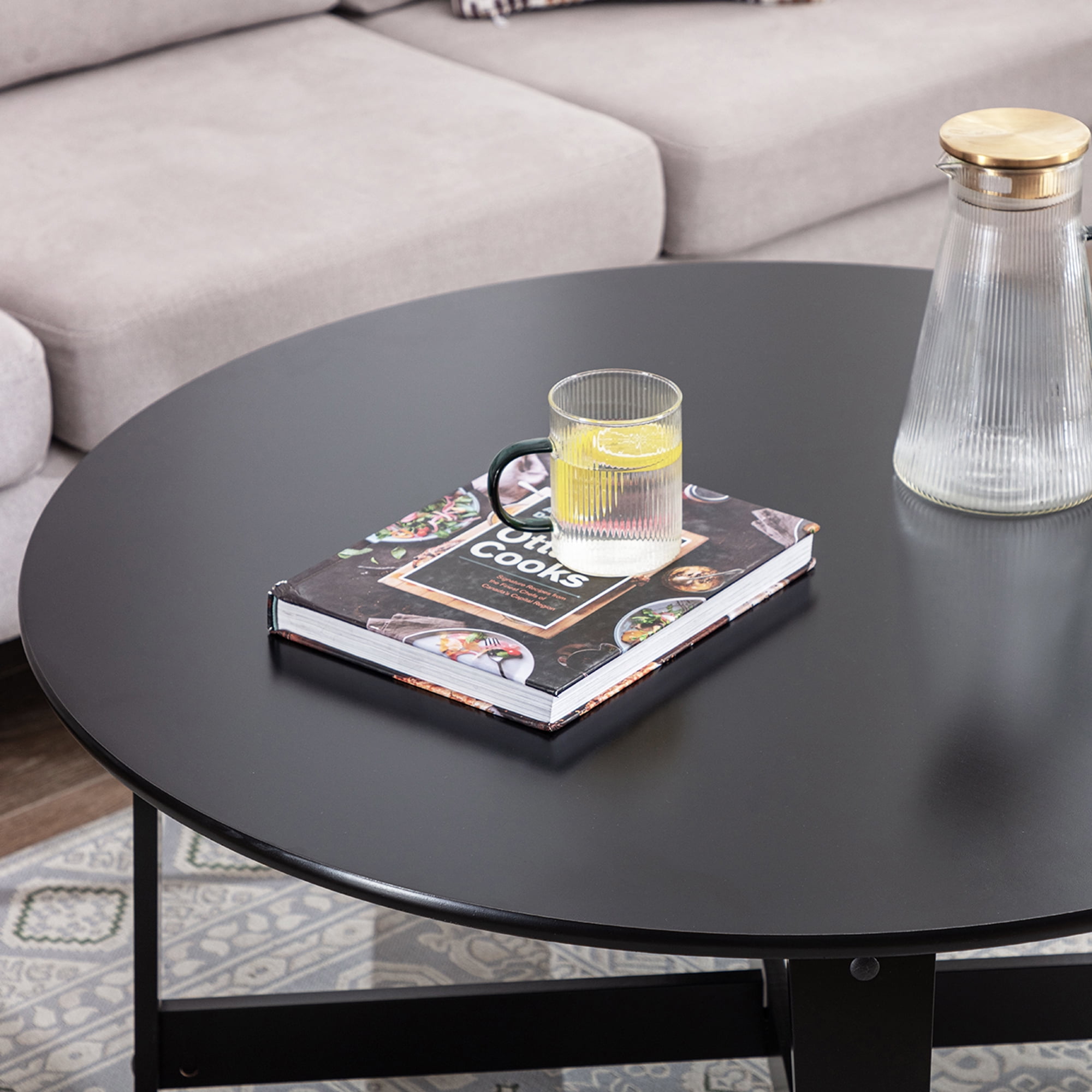 Mainstays Round Coffee Table, Black, 35.98 in x 35.98 in x 18 in