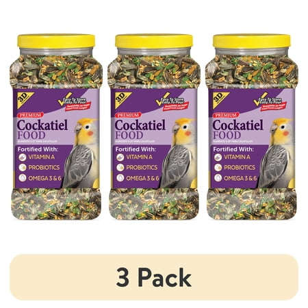 (3 pack) 3-D Pet Products Premium Cockatiel Bird Food Seeds, with Probiotics, 4.5 lb. Stay Fresh Jar