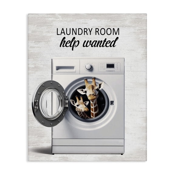 Stupell Industries Laundry Room Help Wanted Quotes and Sayings Painting Wrapped Canvas Canvas Art Print Wall Art, 16 x 20