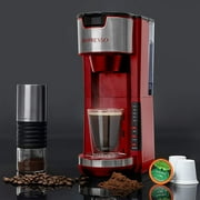 Mixpresso Single Serve Coffee Brewer K-Cup Pods Compatible & Ground Coffee 30oz Compact Coffee Maker Single Serve 5 Brew Sizes Up To 14Oz Fits Travel Mug Adjustable Drip Tray, Red Coffee Maker