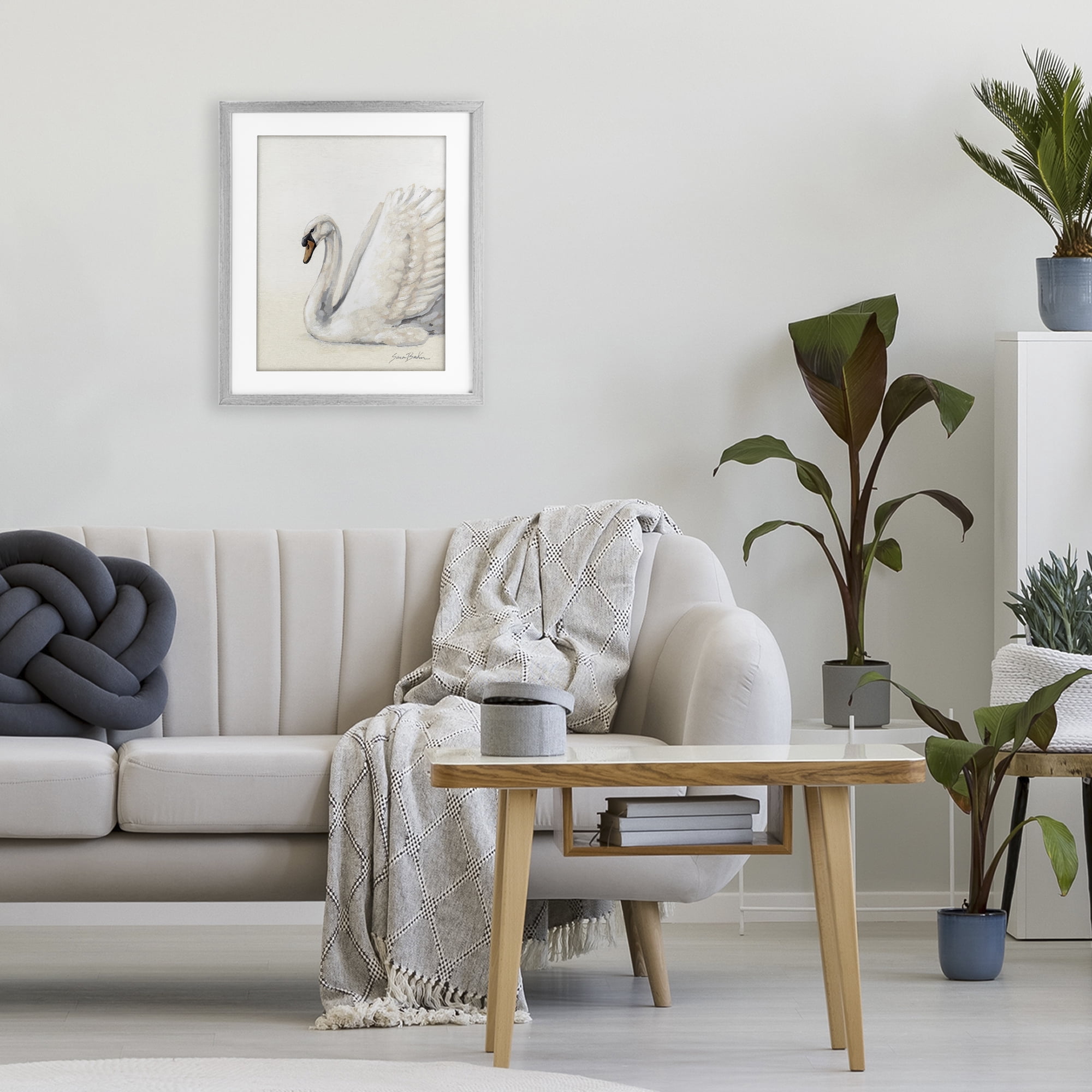 Stupell Industries White Swan in Repose Gray Framed Print Under Glass, design by Sara Baker