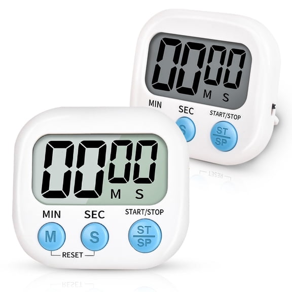 ZOUYUE 2 Pack Digital Kitchen Timer for Cooking Big Digits Loud Alarm Magnetic Backing Stand Cooking Timers for Baking White