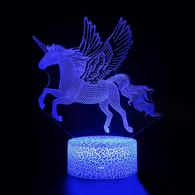 Luz nocturna LED 3D con forma de unicornio para dormitorio infantil con luz colorida