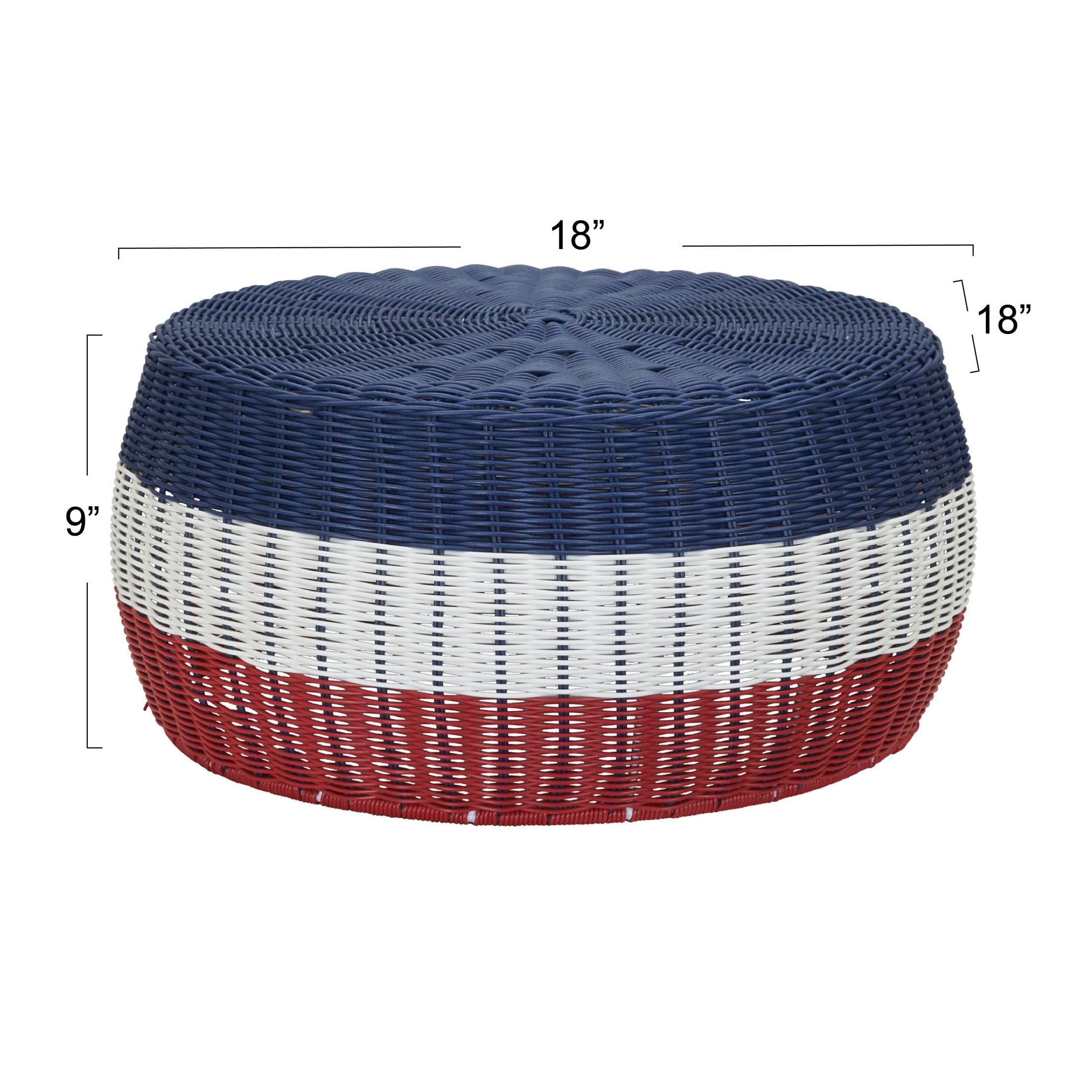 Household Essentials Handwoven Resin Ottoman Table, Blue, White and Red