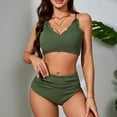 thumbnail image 2 of JIAYUE Women Swimsuit Sets V-Neck Solid Color Two Piece Sleeveless High Waisted Bikini Back Lace Up Tankini Summer Female Swimwear, 2 of 6