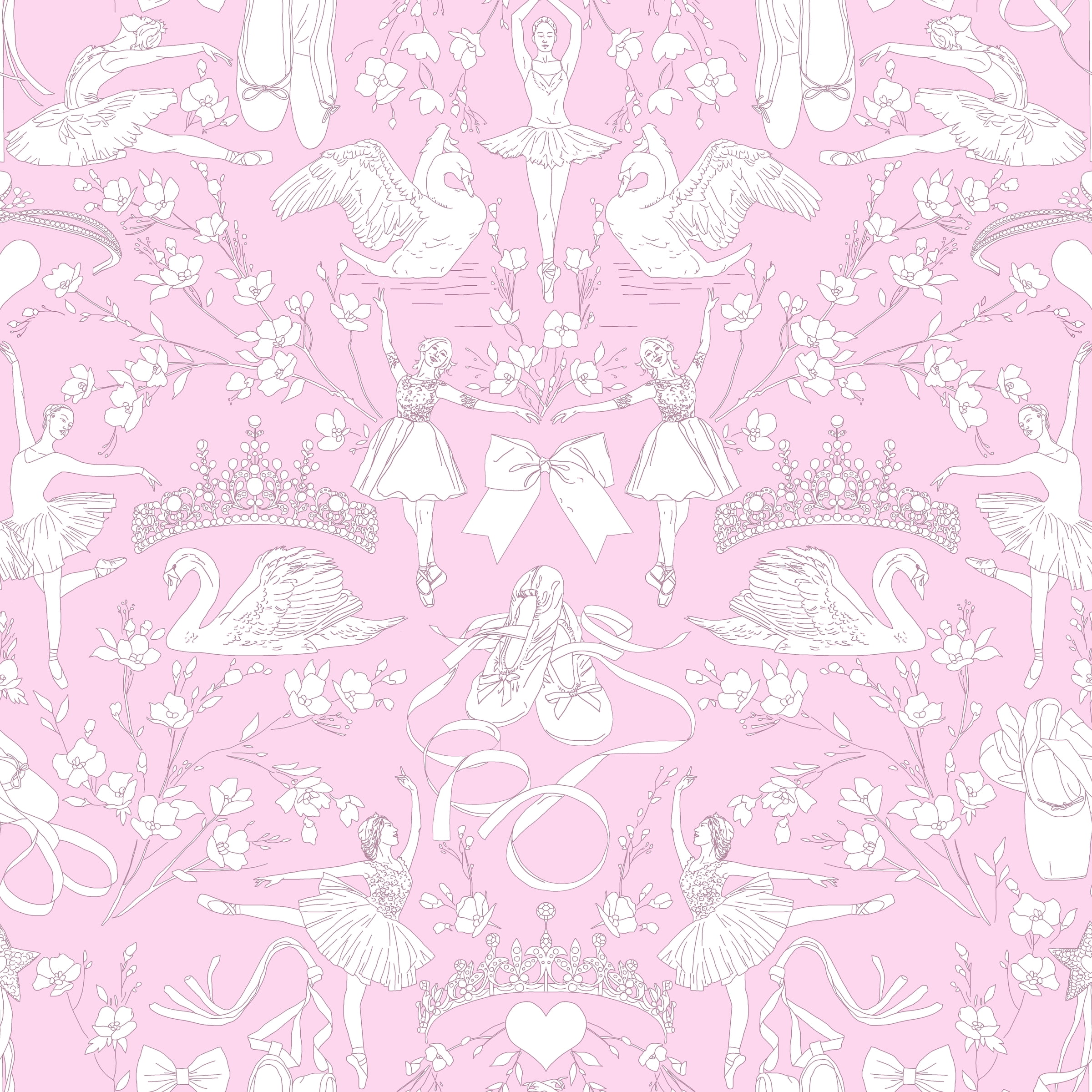 Disney Princess Pink and White Toile Wallpaper Graham and Brown 70233