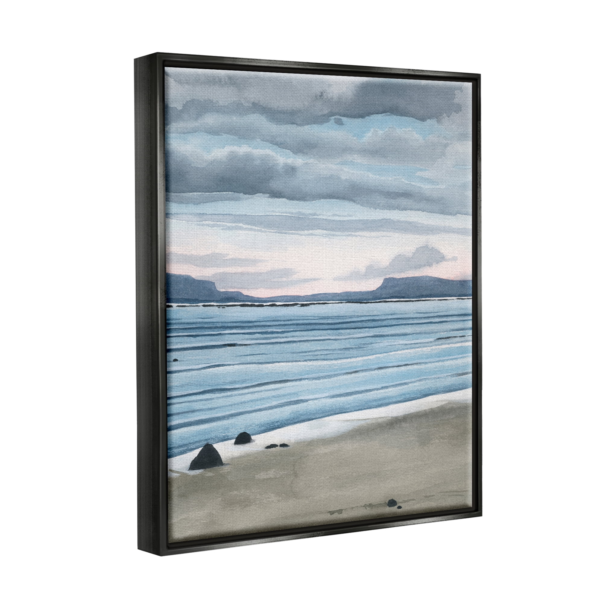 Stupell Calming Coastal Shore Ripples Landscape Painting Black Floater Framed Art Print Wall Art