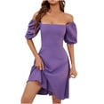 thumbnail image 2 of Fankiway Robe Décontractée pour Femmes Couleur Unie Manches Bouffantes Manches Courtes Col Carré Robes Grande Taille pour Femmes Rondes Robes de Printemps pour Femmes 9538, 2 of 8