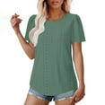 thumbnail image 3 of AherBiu Boho Tops for Women Eyelet Hole Beach Shirts Crewneck Summer Short Sleeve Tunic Tops to Wear with Leggings, 3 of 7