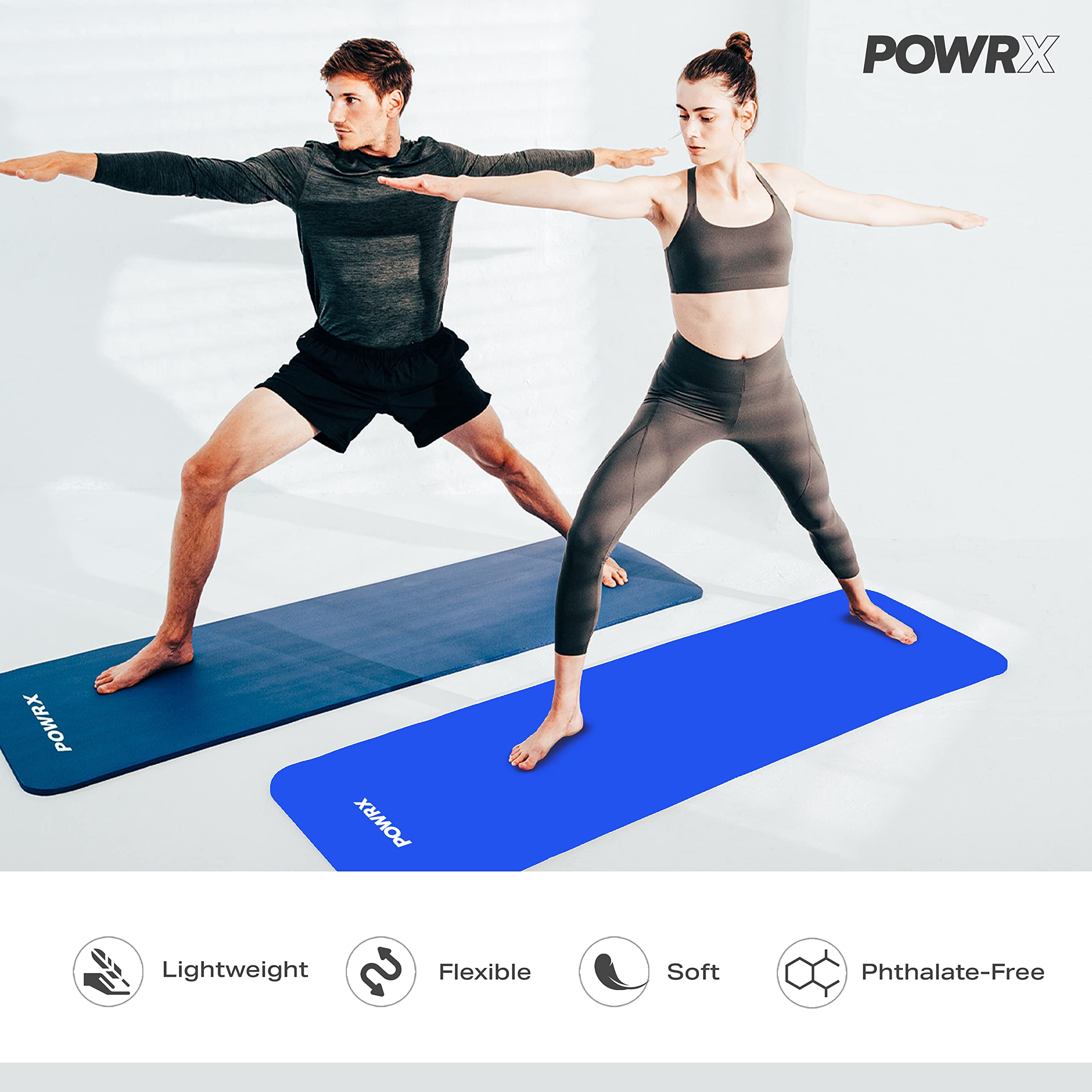 POWRX Yoga Mat 3-layer Technology incl. Carrying Strap + Bag