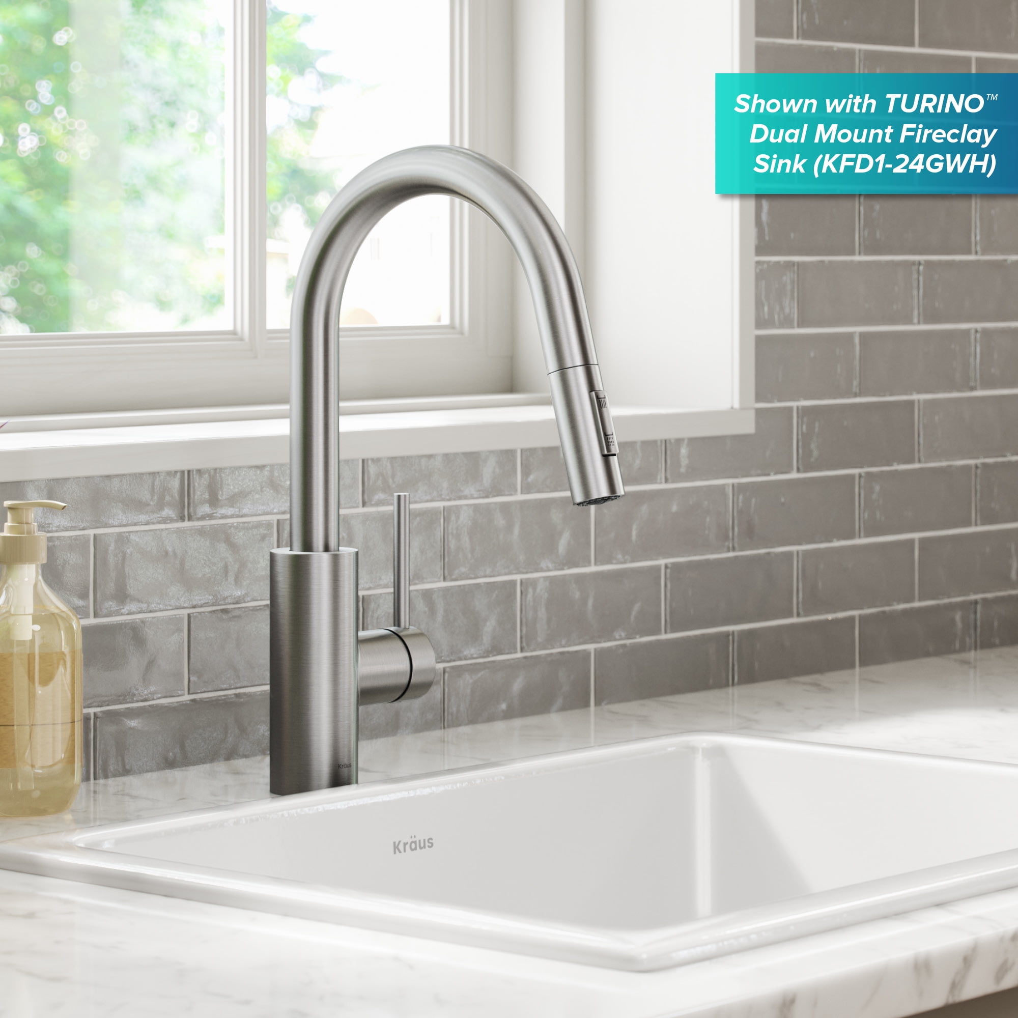 KRAUS Oletto Single Handle Pull Down Kitchen Faucet with QuickDock Top Mount Installation Assembly in Spot Free Stainless Steel