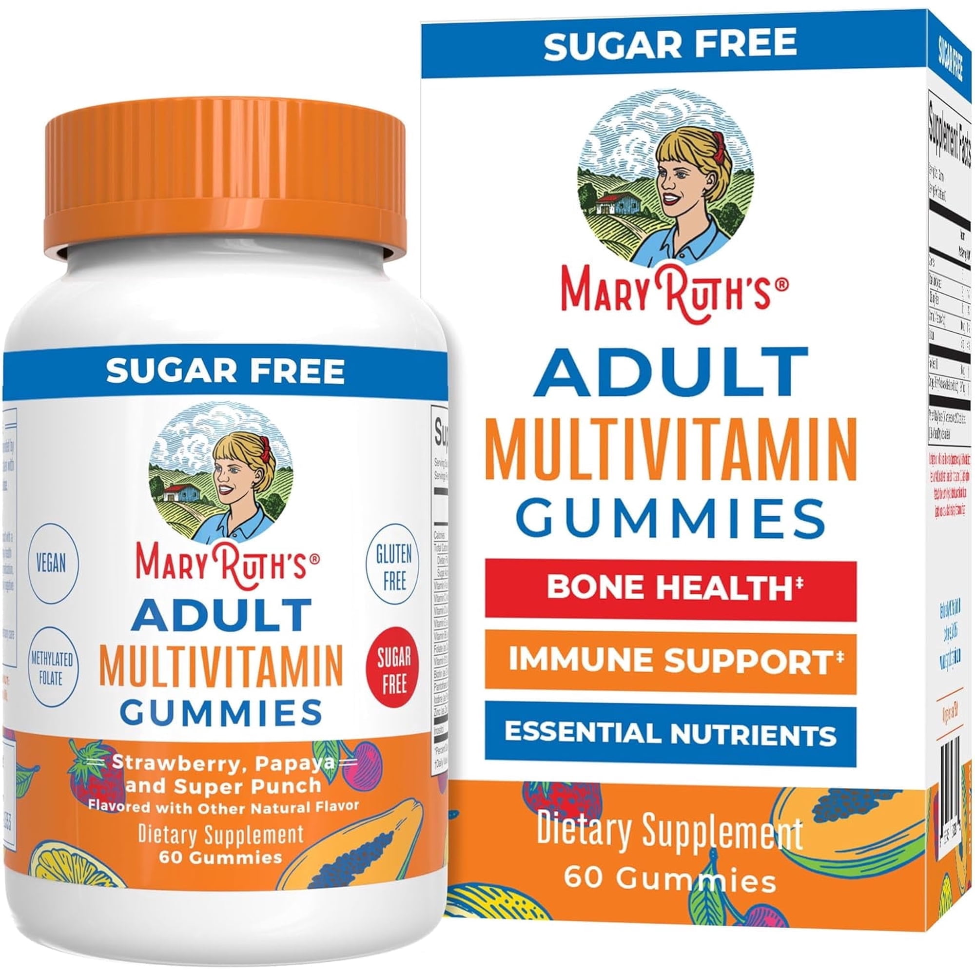 MaryRuth's Adult Multivitamin Gummies Ages 14+, Bone Health, Immune Support, Vegan, Gluten-Free, Sugar-Free, Unisex, 60 Count