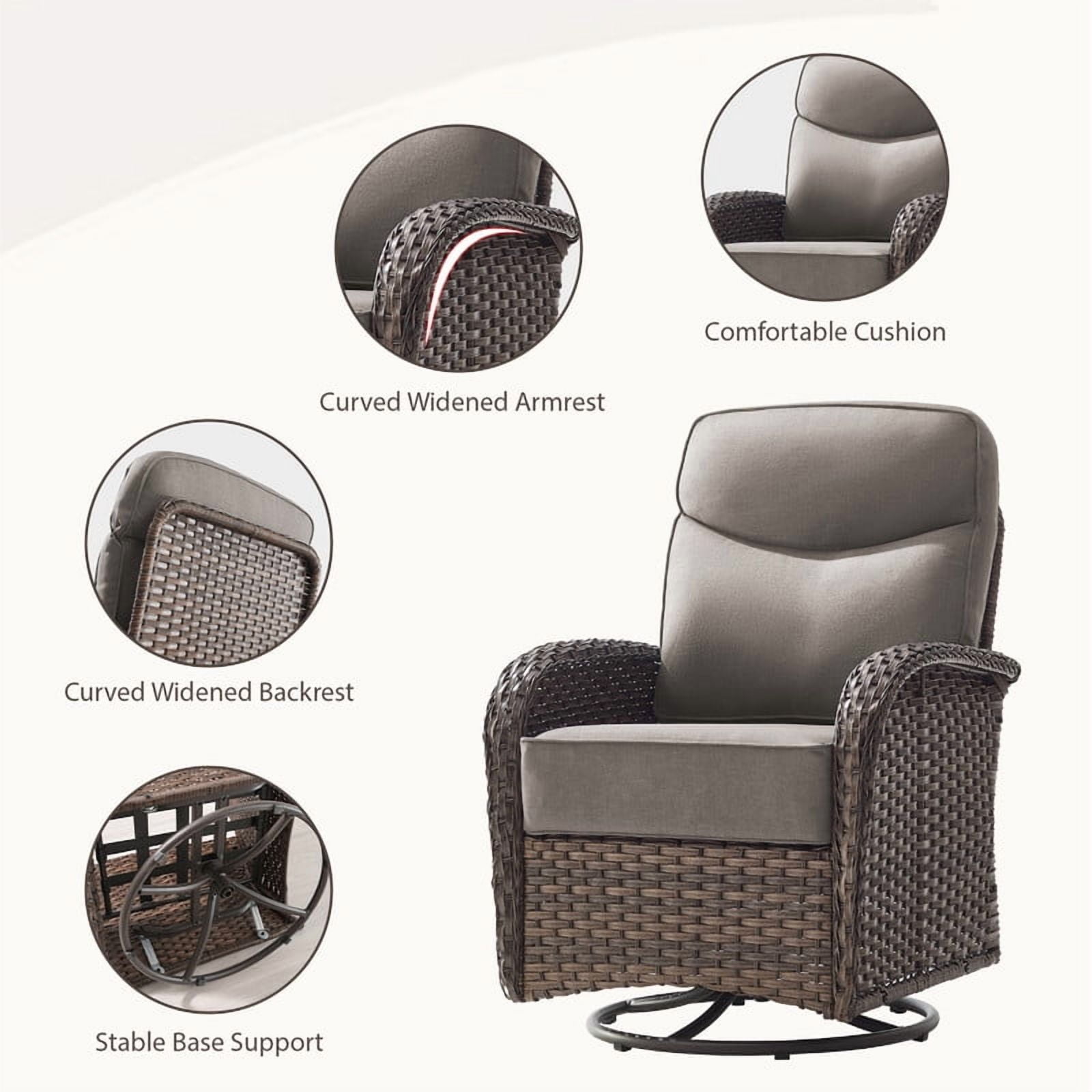 Giantfurnni 3-Piece Patio Wicker Swivel Rocking Chairs with Side Table Outdoor Rattan Conversation Furniture Patio Bistro Set with 6" Thick Cushions for Porch Garden Deck, Gray