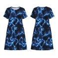 thumbnail image 3 of Bixox Robe d'Été à Manches Courtes pour Femmes Robe Ample Longueur Genou avec Poches-Bleu Éclair, 3 of 7